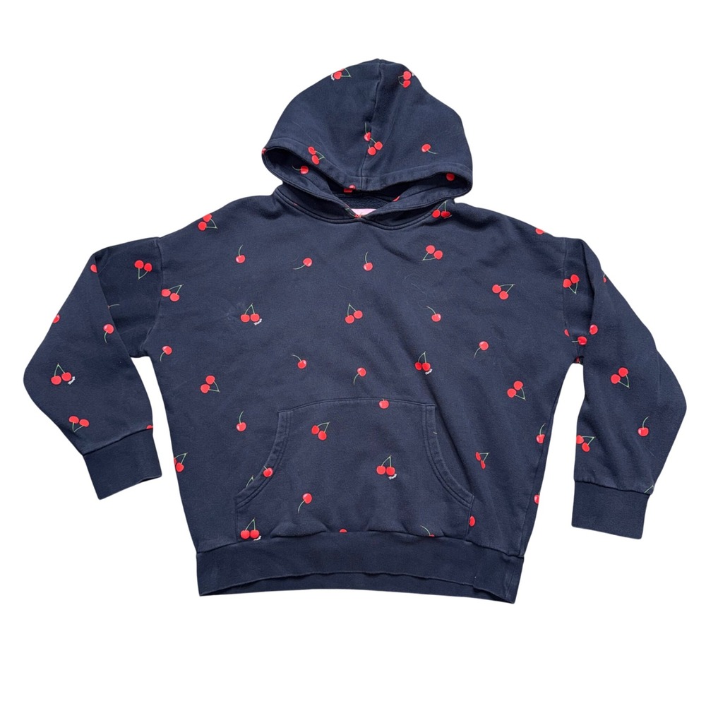 Starfit‎ Cherry Print Hoodie Womens Medium Navy Blue Excellent Fleece Sweatshirt